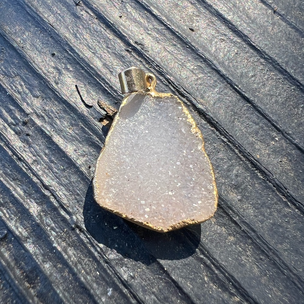 Raw Pink Amethyst Crystal Cluster Pendant with Electroformed 18k Gold Druzy